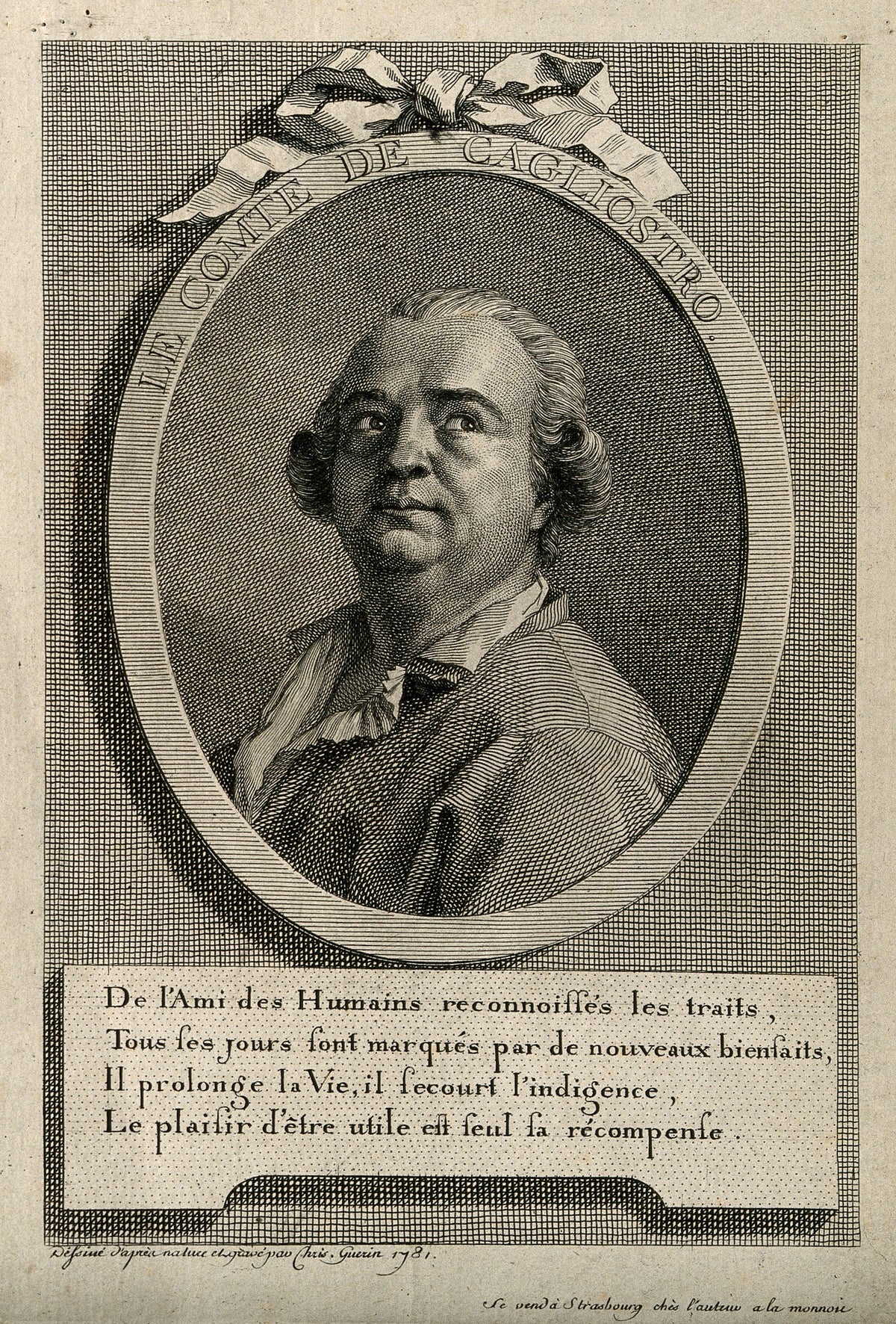 Portrait gravé de Cagliostro par Christophe Guérin en 1781