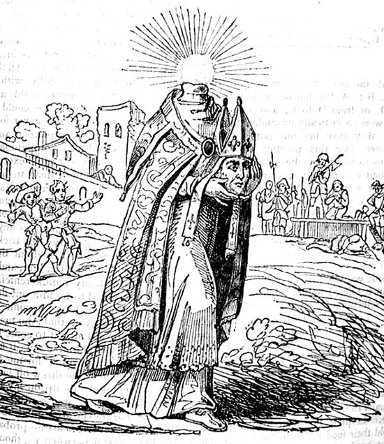 Saint Denis portant sa tête après son martyre, gravure publiée en 1825–1826