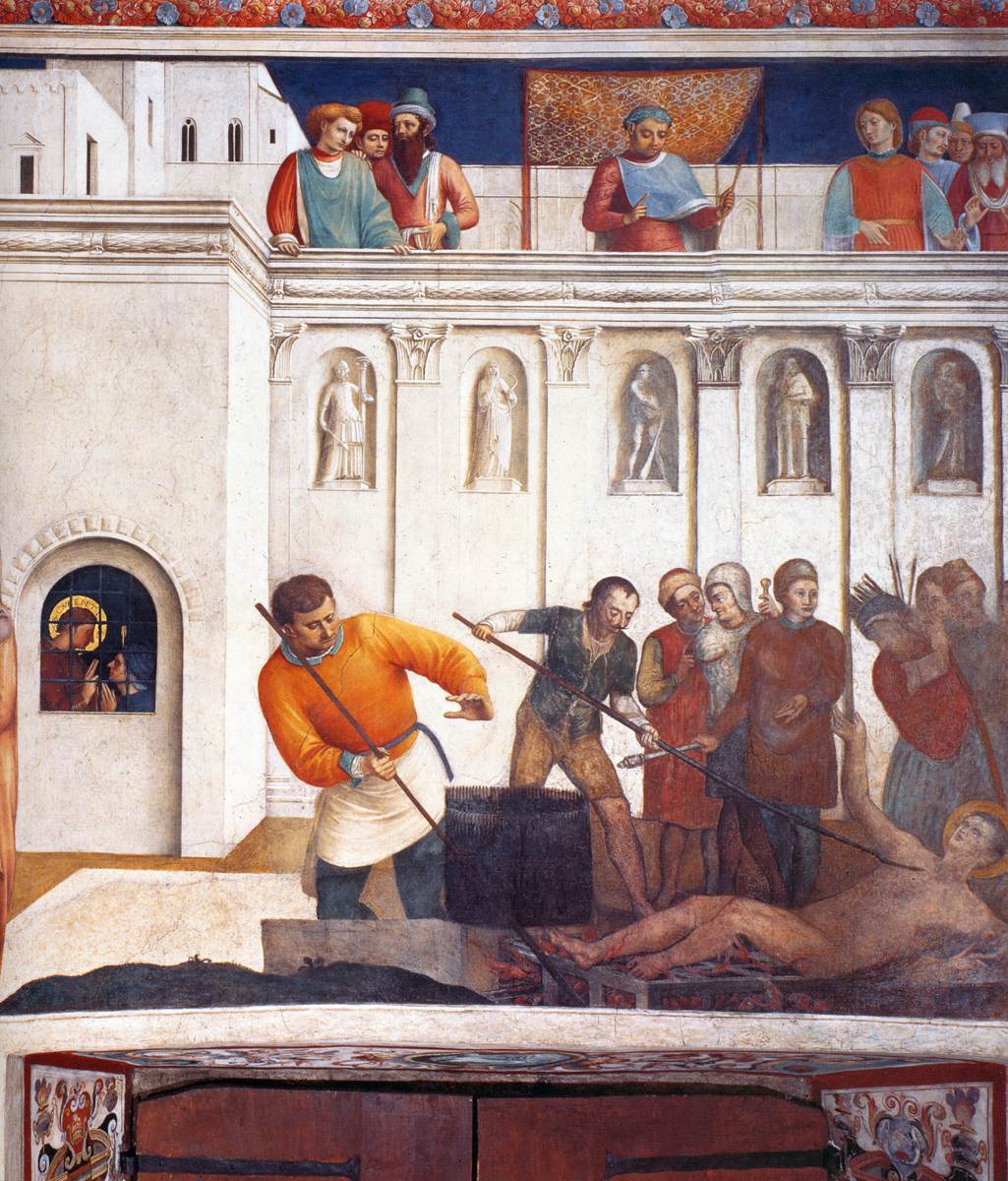 Martyre de saint Laurent de Rome sur le gril, fresque historique de Fra Angelico