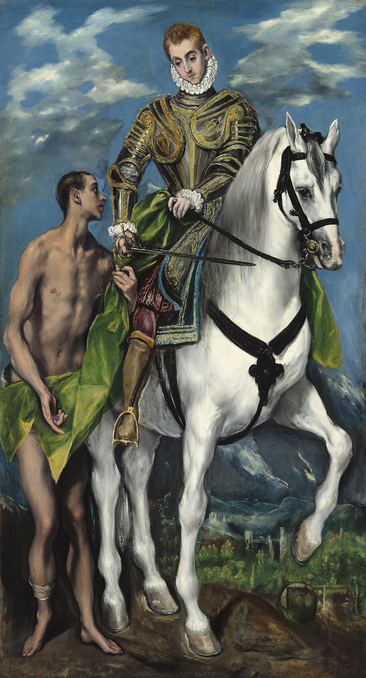 Saint Martin de Tours à cheval partageant son manteau avec un pauvre, tableau du Greco