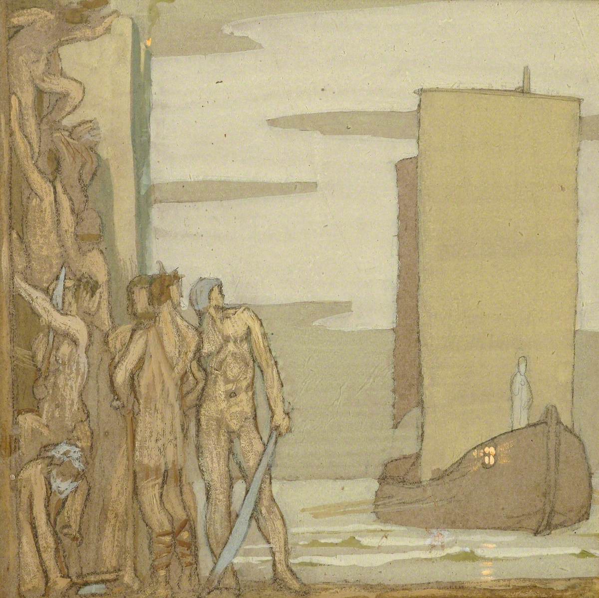 Saint Patrick arrivant en Irlande dans une peinture de Frederick Cayley Robinson