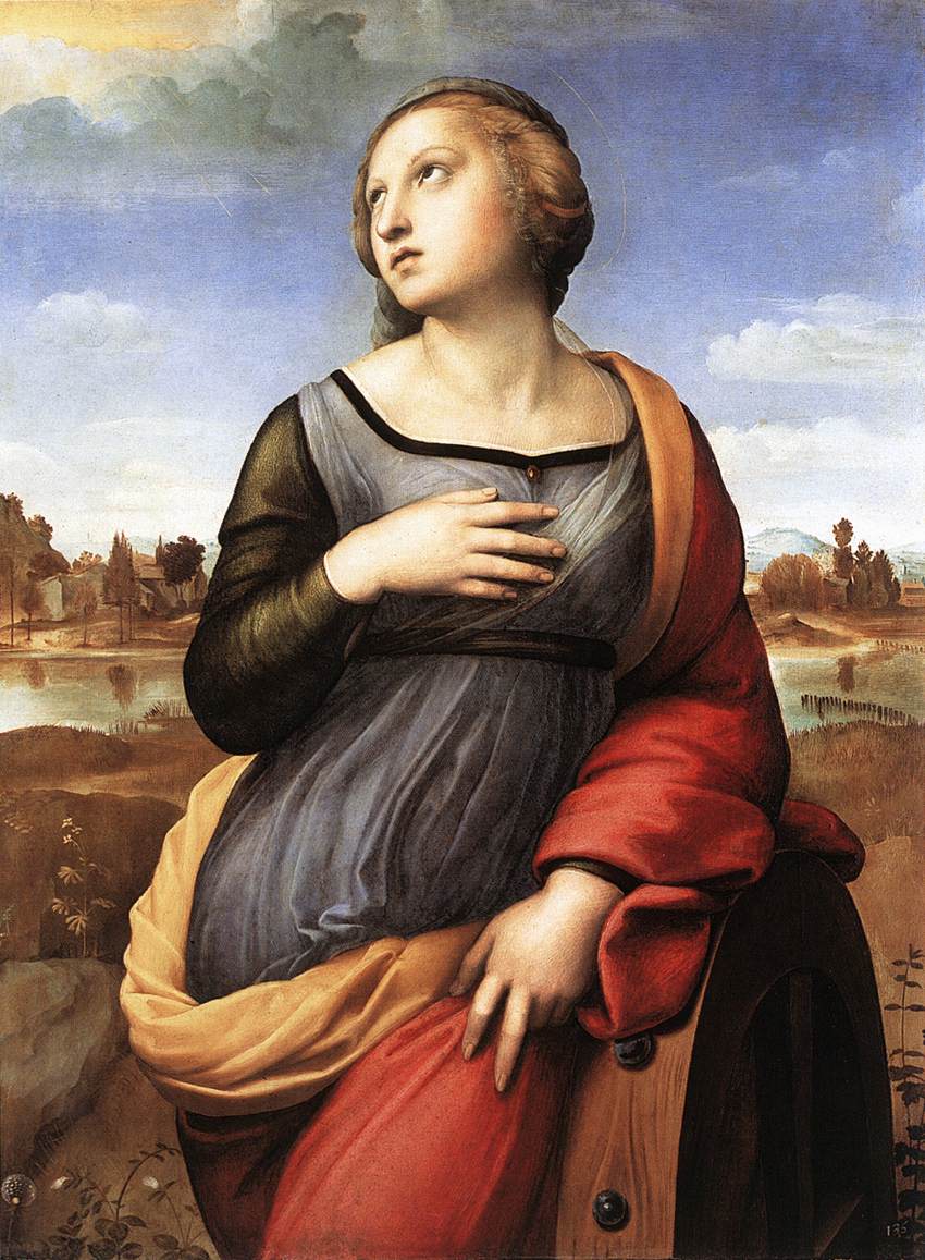 Sainte Catherine d’Alexandrie avec la roue de son martyre, peinte par Raphaël