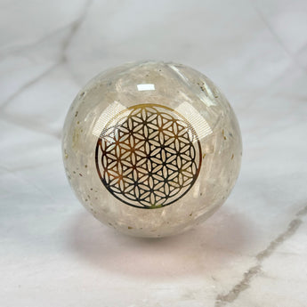 Orgonite sphère Sélénite & Fleur de Vie