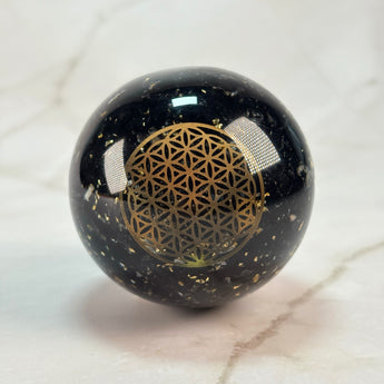 Orgonite sphère Tourmaline & Fleur de Vie
