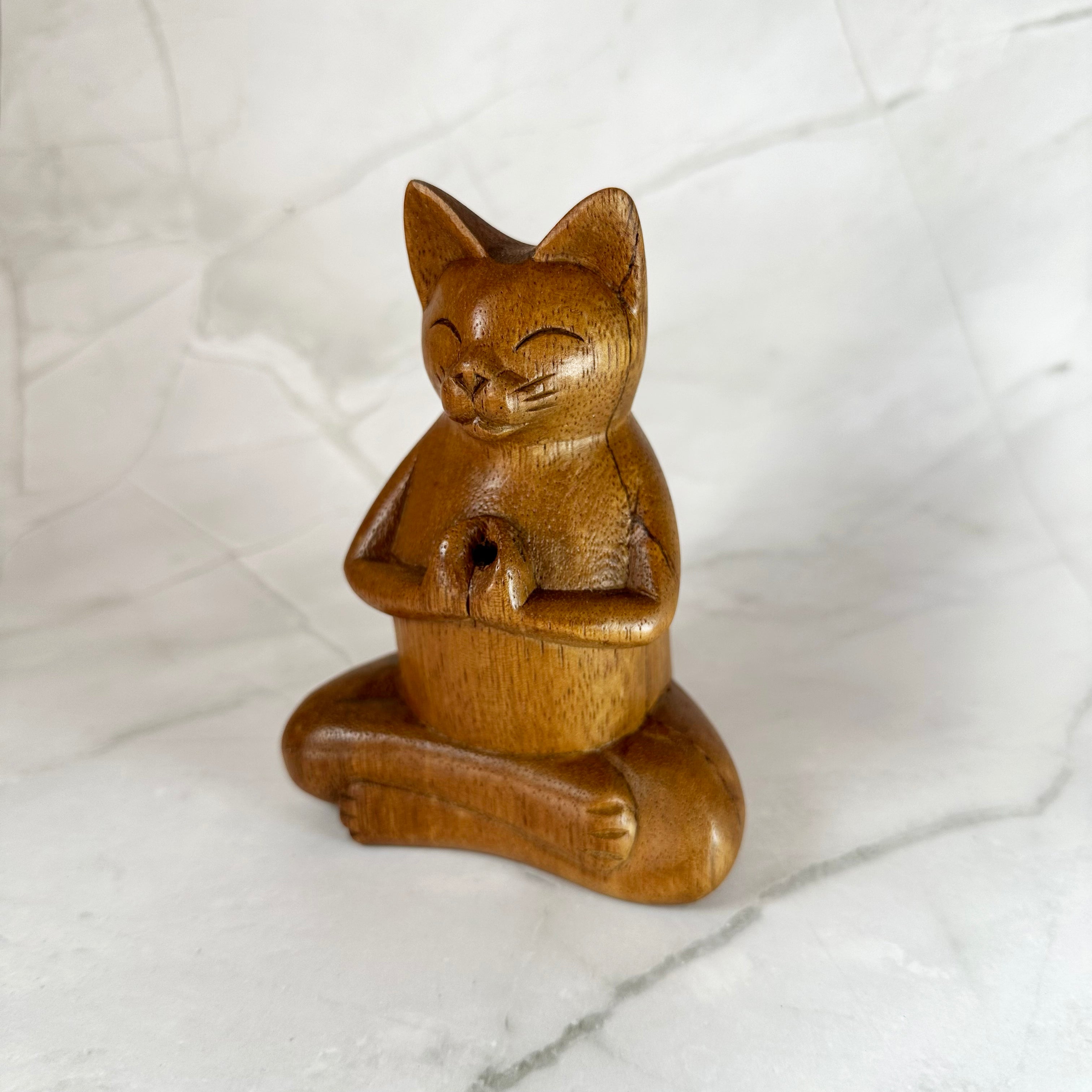 Brûle-encens en bois Yoga Cat