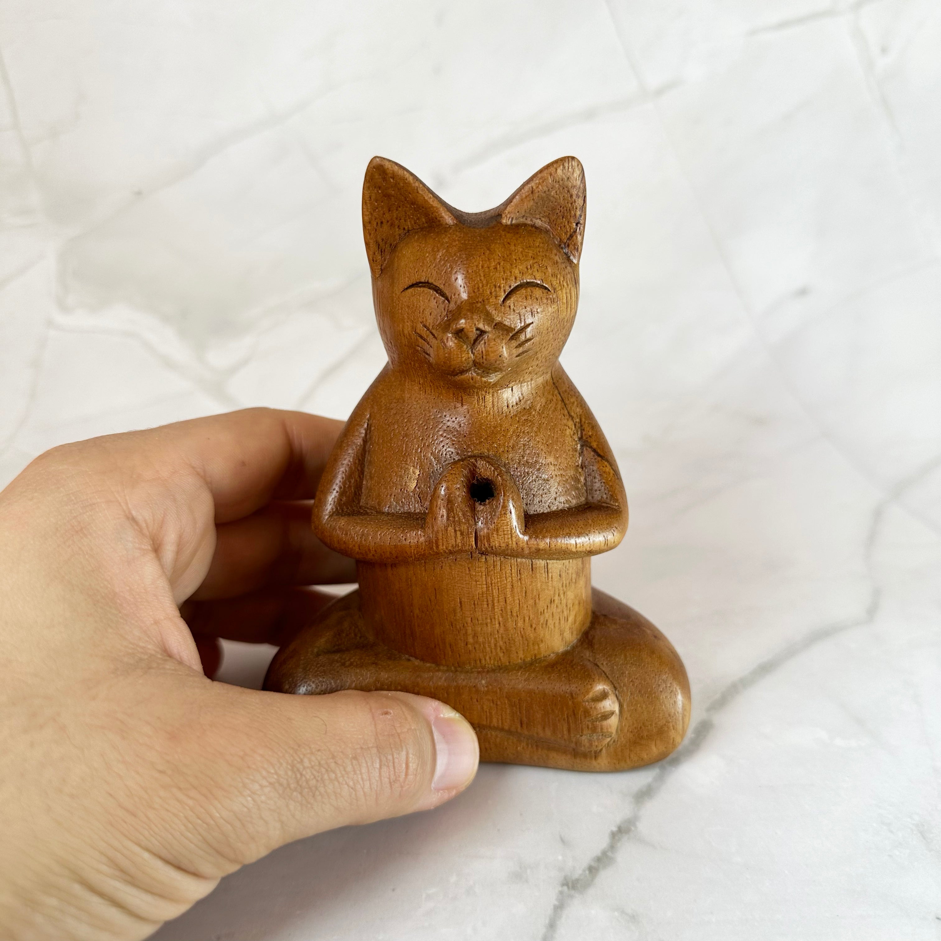 Brûle-encens en bois Yoga Cat