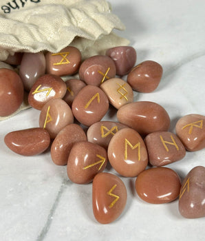 Runes en Aventurine Rouge et pochette - Aeternum - Runes en Aventurine Rouge et pochette - # boutique ésoterisme# - #wicca#