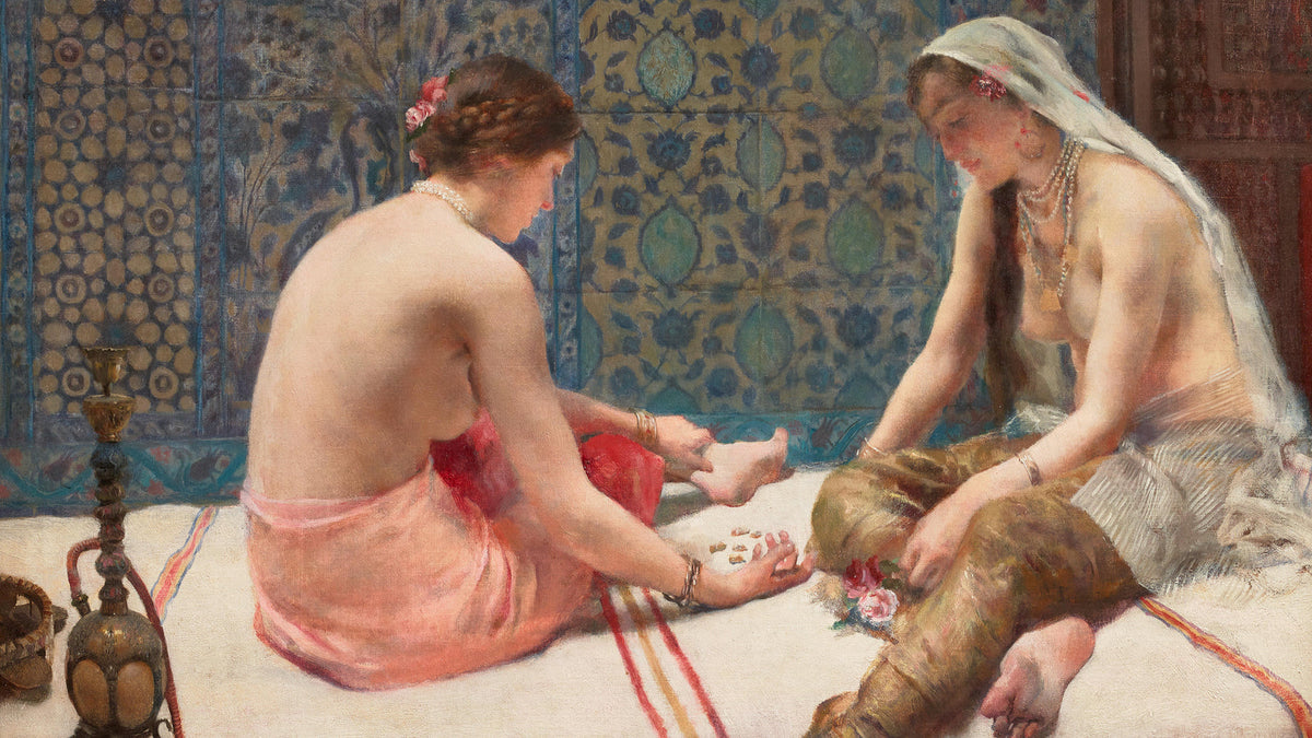 Les Joueuses d’osselets de Paul Leroy, vers 1899, peinture représentant le jeu lié aux astragales de Grèce et de Rome