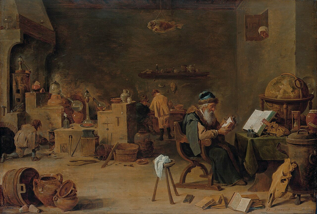 Grand Œuvre alchimique : laboratoire d’alchimiste peint par David Teniers le Jeune, vers 1643-1645 — Aeternum, blog & boutique ésotérique