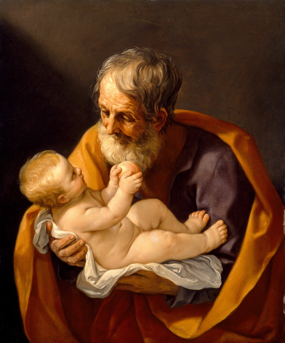 Saint Joseph tient l’Enfant Jésus dans ses bras, peinture de Guido Reni