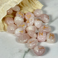 Runes en Quartz Rose et pochette - Aeternum - Runes en Quartz Rose et pochette - # boutique ésoterisme# - #wicca# 